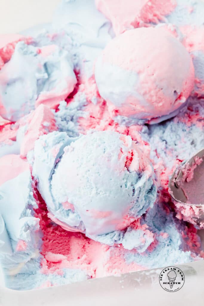 close up of scoops of cotton candy ice cream