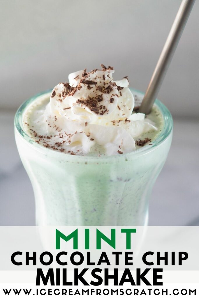 close up pinterest pin collage of a mint chocolate chip milkshake