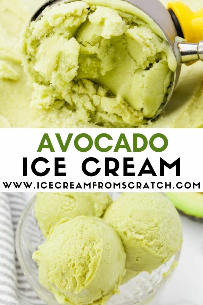 two images of avocado ice cream with a text box in the center that says, Avocado Ice Cream
