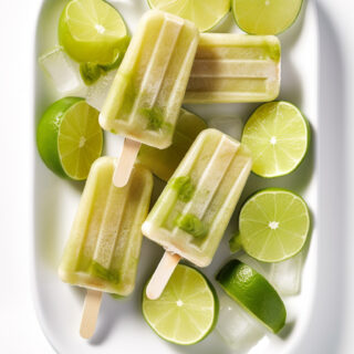 A platter holding four lime popsicles.