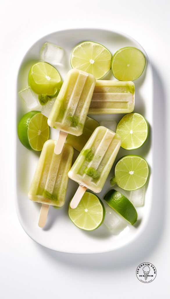 A platter holding four lime popsicles.