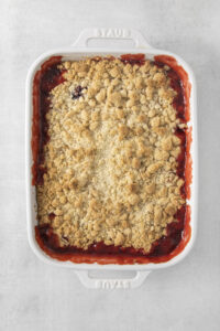 cooked cherry cobbler in a baking dish